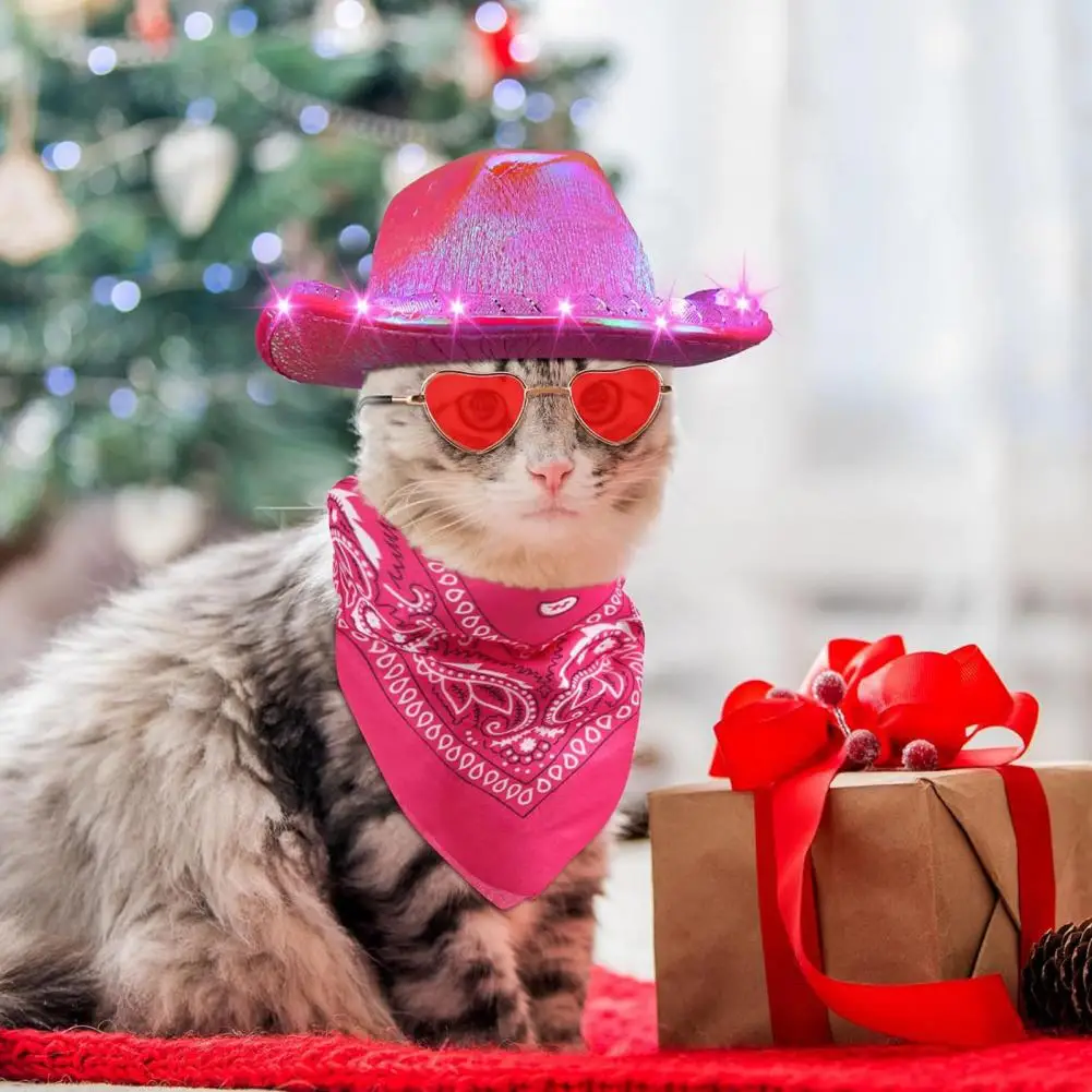 1 Set Pet Hat Scarf Glasses Set Cowboy Style LED Light Face Hat Heart Shape Lenses Lace-Up Collar Snood Cat Dog Cosplay Costume
1 Set Pet Hat Scarf Glasses Set Cowboy Style LED Light Face Hat Heart Shape Lenses Lace-Up Collar Snood Cat Dog Cosplay Costume