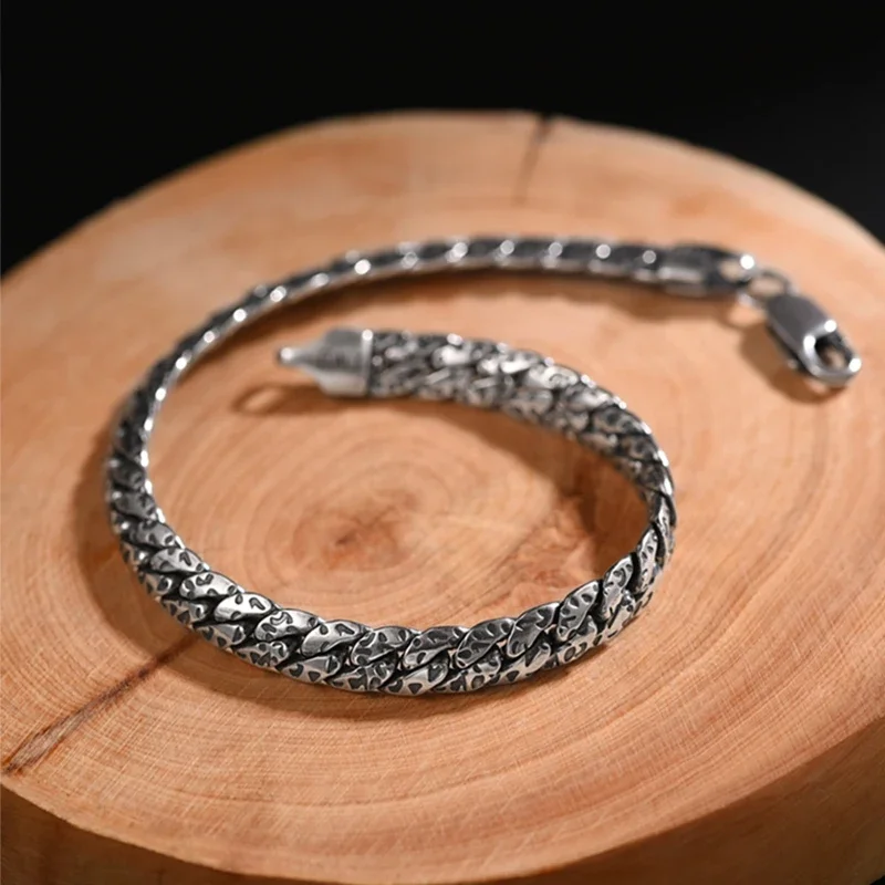 

Браслет ZABRA мужской из серебра 925 пробы, браслеты-цепочки из кубинской цепи для женщин, модный браслет-цепочка метеоритного кратера