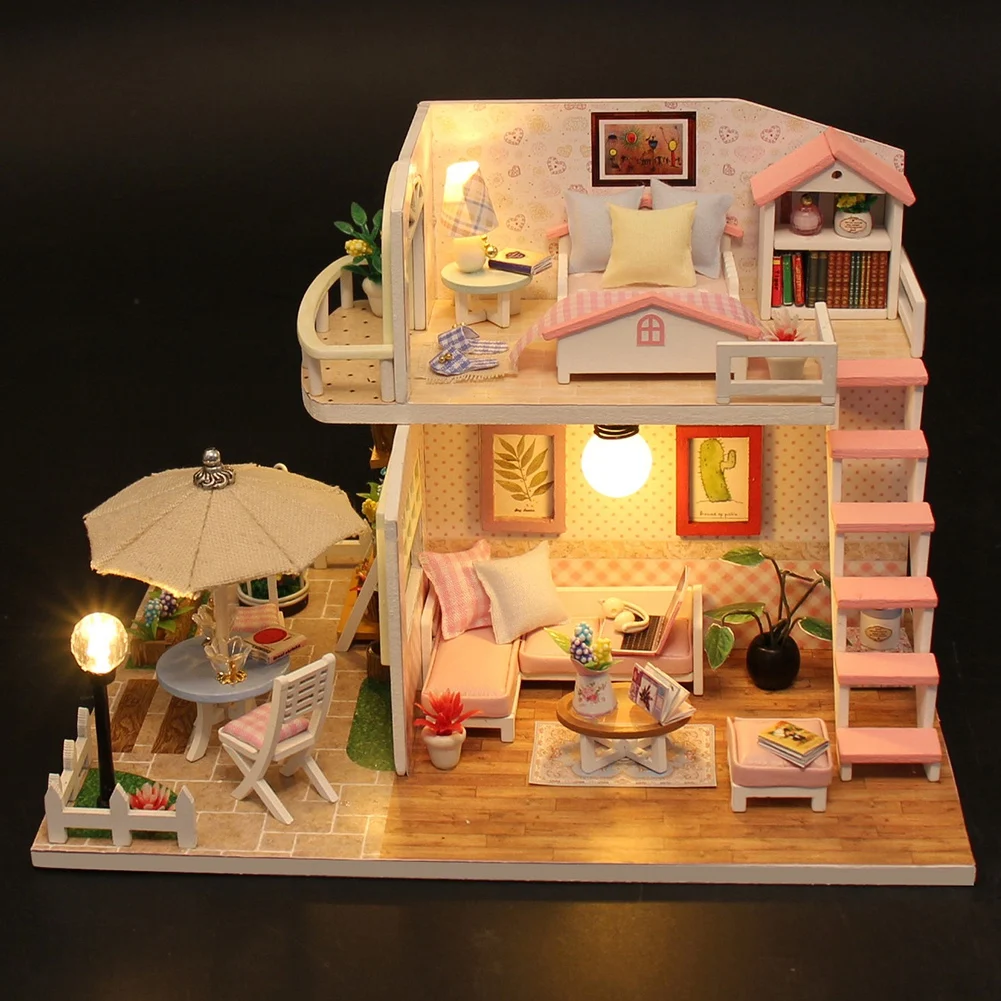 

DIY Assembling Miniature House Toy 3D Wooden Handmade Doll House With LED Lights and Lovely Children Birthday Gift