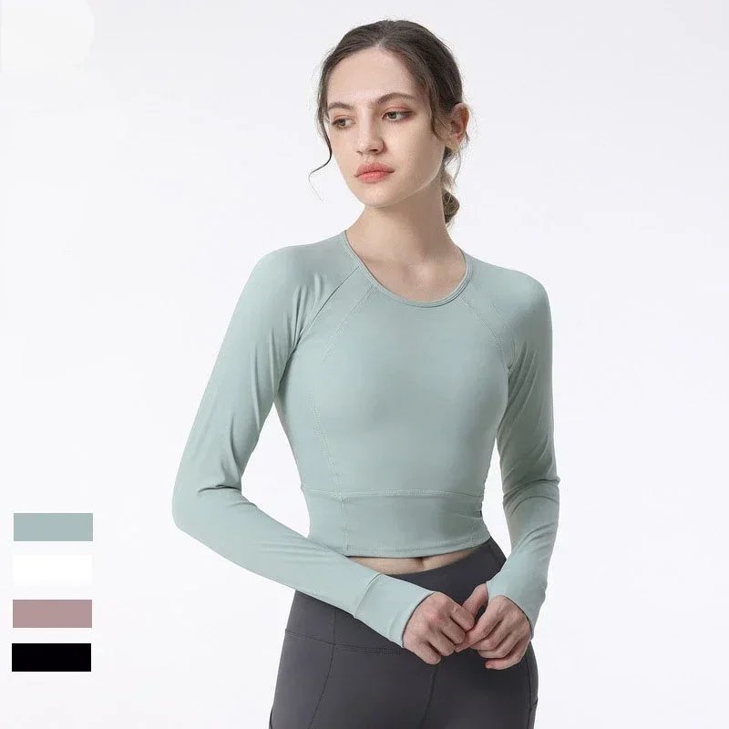 

AL Spring and Fall Low Neckline Women's Yoga Long Sleeve Tight Training Running Fitness Yoga Top Women Gym Clothing