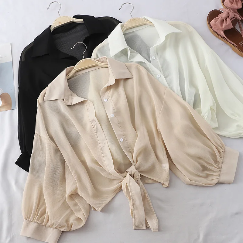 Chiffon Shirts Women 2023 Summer Half Sleeve Buttoned Up Shirt Loose Casual Blouse Tied Waist Elegant Blouses for Women New
Chiffon Shirts Women 2023 Summer Half Sleeve Buttoned Up Shirt Loose Casual Blouse Tied Waist Elegant Blouses for Women New