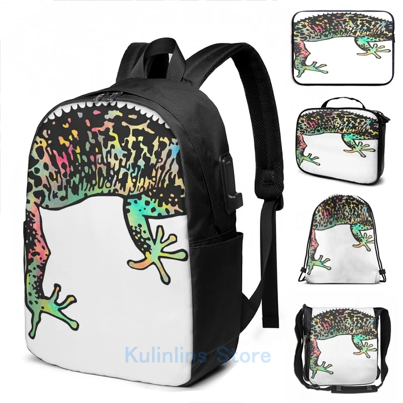 Забавный рюкзак leoGecko с графическим принтом и USB-зарядкой, школьные ранцы для мужчин и женщин, дорожная сумка для ноутбука