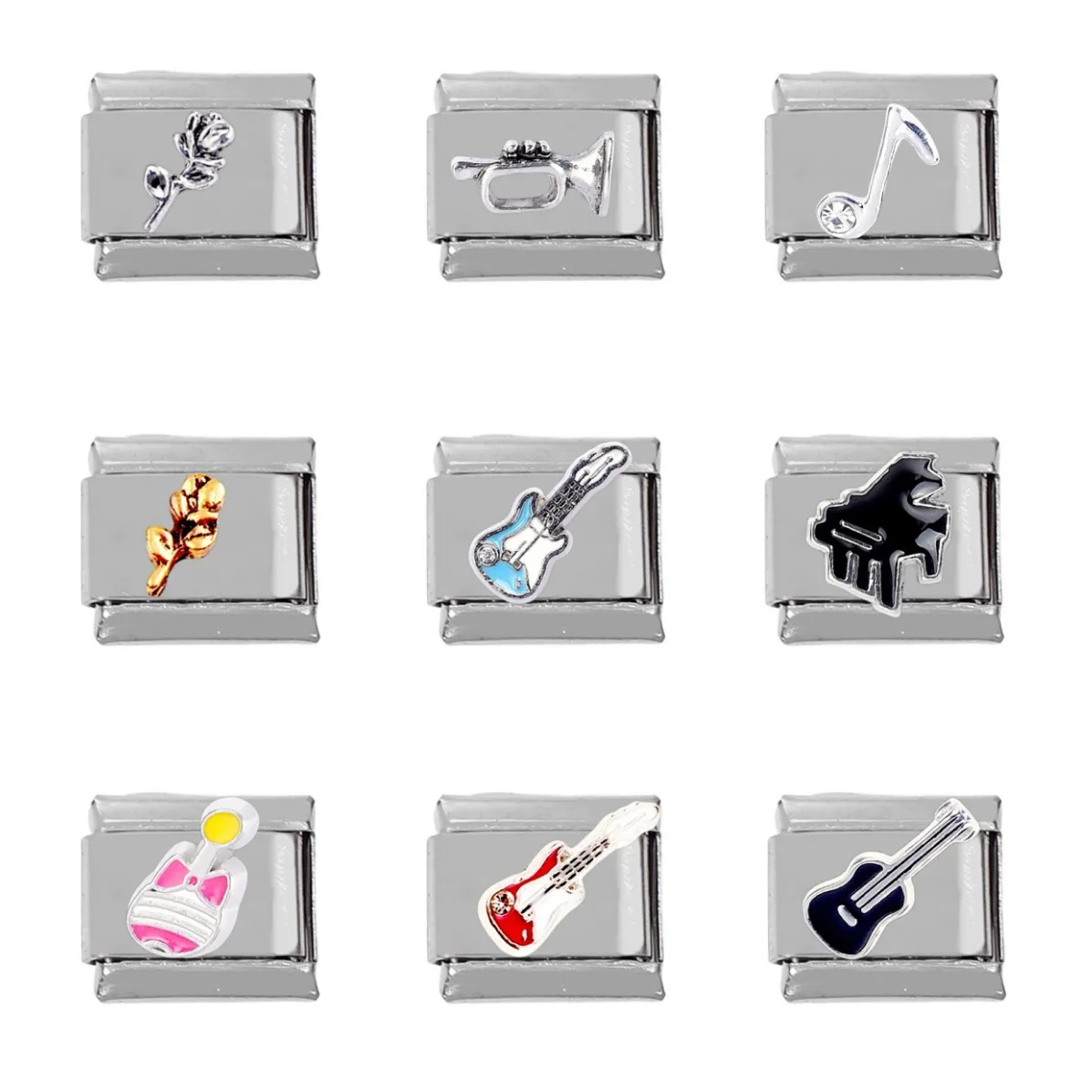 Модный модуль музыкальное фортепиано гитара итальянская Ссылка Шарм подходит для браслета 9 мм Ювелирные изделия из нержавеющей стали Сделай Сам производство 
Модный модуль музыкальное фортепиано гитара итальянская Ссылка Шарм подходит для браслета 9 мм Ювелирные изделия из нержавеющей стали Сделай Сам производство