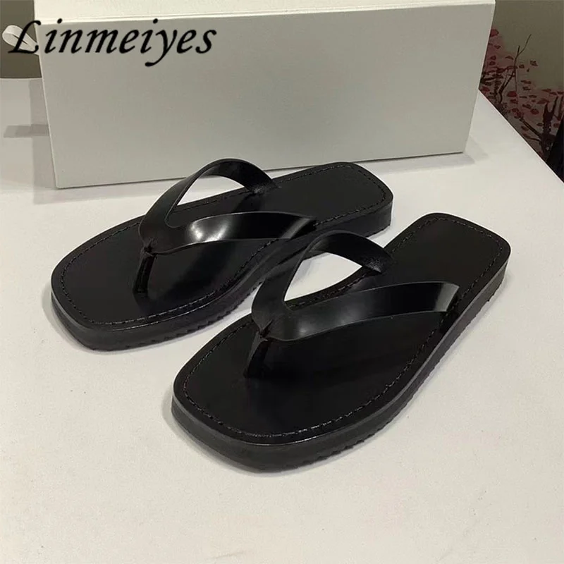 

Hot Sales Thick Sole Slippers Women Flip Flop Leisure Holidays Beach Shoes Genuine Leather Mules Shoes Summer Flat Slides Woman