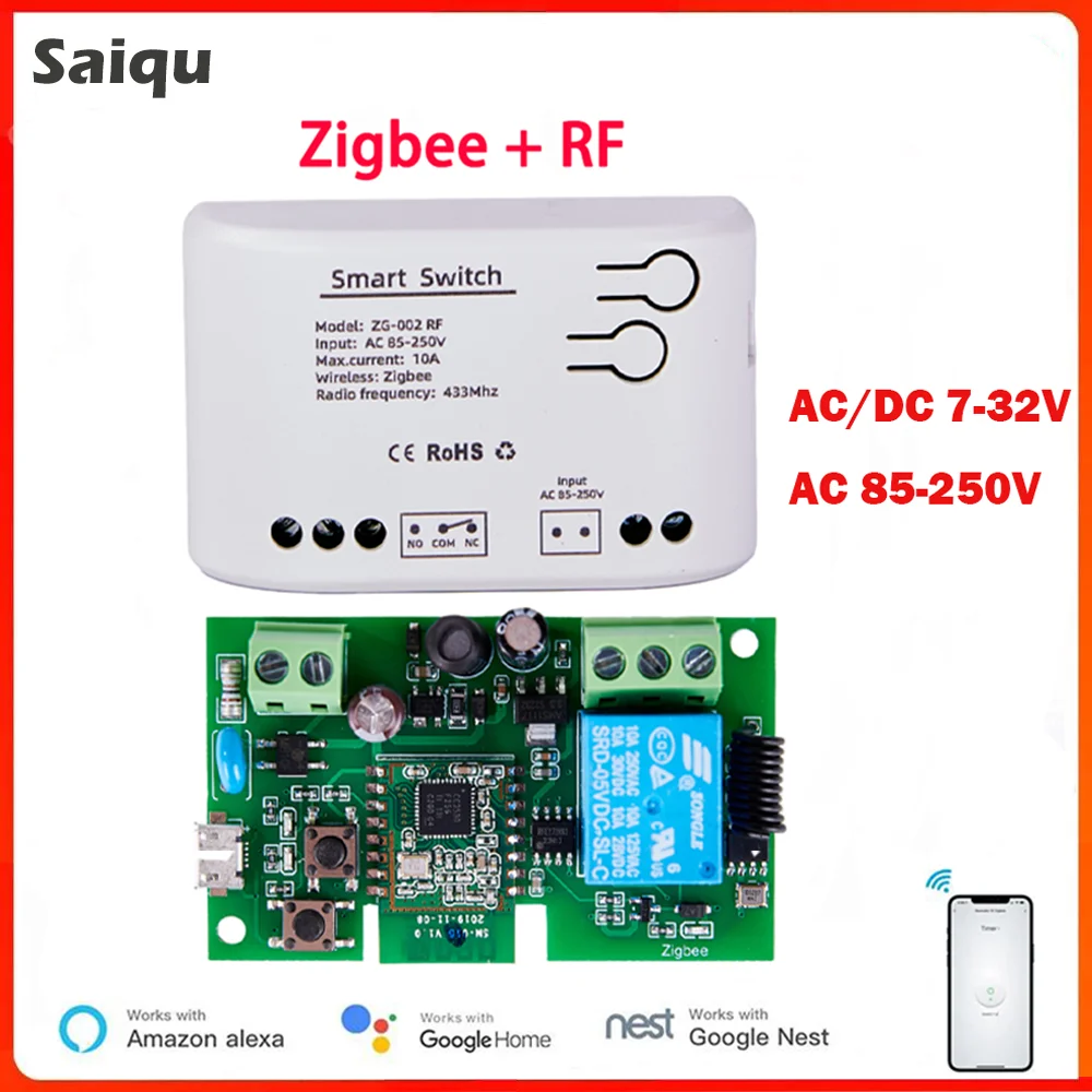 

1CH Tuya Smart Relay Zigbee Receive Module Switch AC/DC 12V 24V RF433 Wireless Remote Control With Smart Life Alexa Google