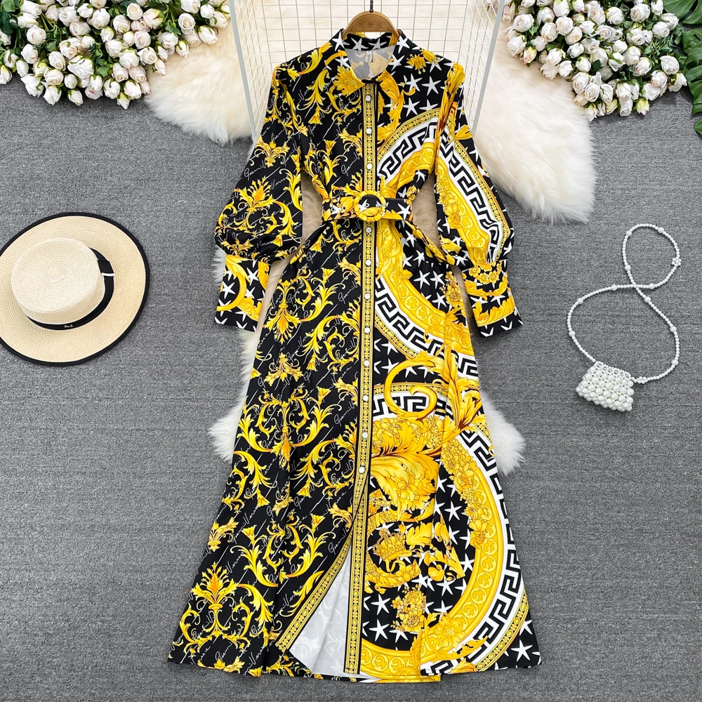 Retro Palace Atmosphere Shirt Lapel Retraction Waist Slimming Single Breasted Positioning Printed Dress
Retro Palace Atmosphere Shirt Lapel Retraction Waist Slimming Single Breasted Positioning Printed Dress