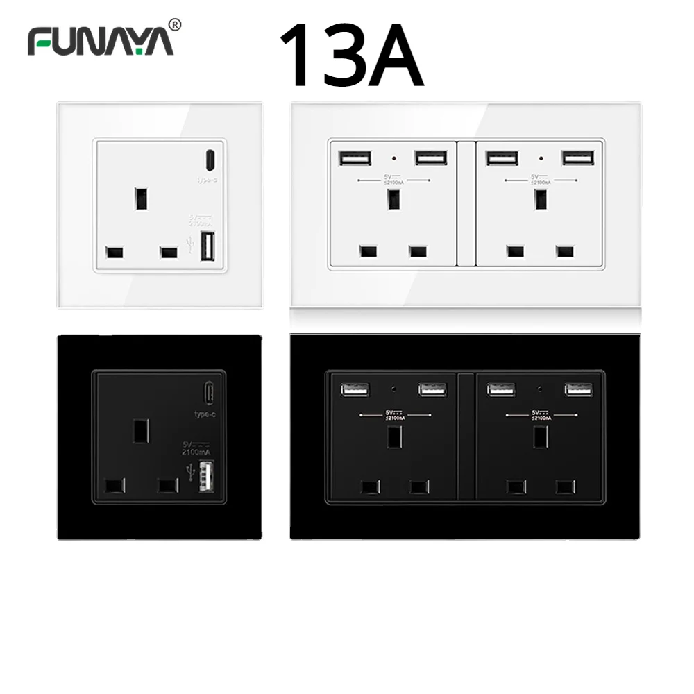 UK Wall Socket with 1 TYPE C 1 Usb Hidden Glass Panel AC 110v 220v 5V 2.1A 2500w 13A White Black 1 2 Outlets 86 147 Home Socket
UK Wall Socket with 1 TYPE C 1 Usb Hidden Glass Panel AC 110v 220v 5V 2.1A 2500w 13A White Black 1 2 Outlets 86 147 Home Socket