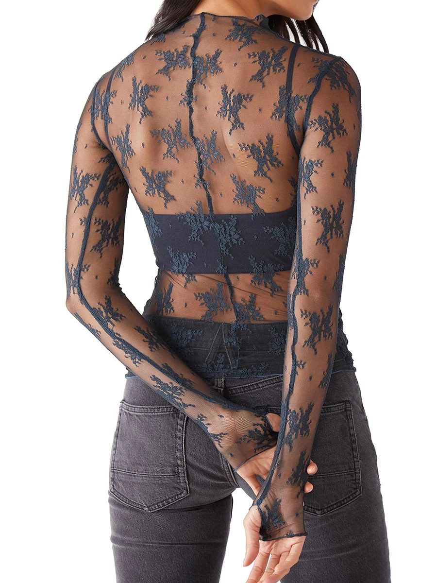 Sheer Mesh Long Sleeve Layering Top for Women Mock Neck Floral Lace Tshirt See Through Tee Shirt Blouse
Sheer Mesh Long Sleeve Layering Top for Women Mock Neck Floral Lace Tshirt See Through Tee Shirt Blouse
