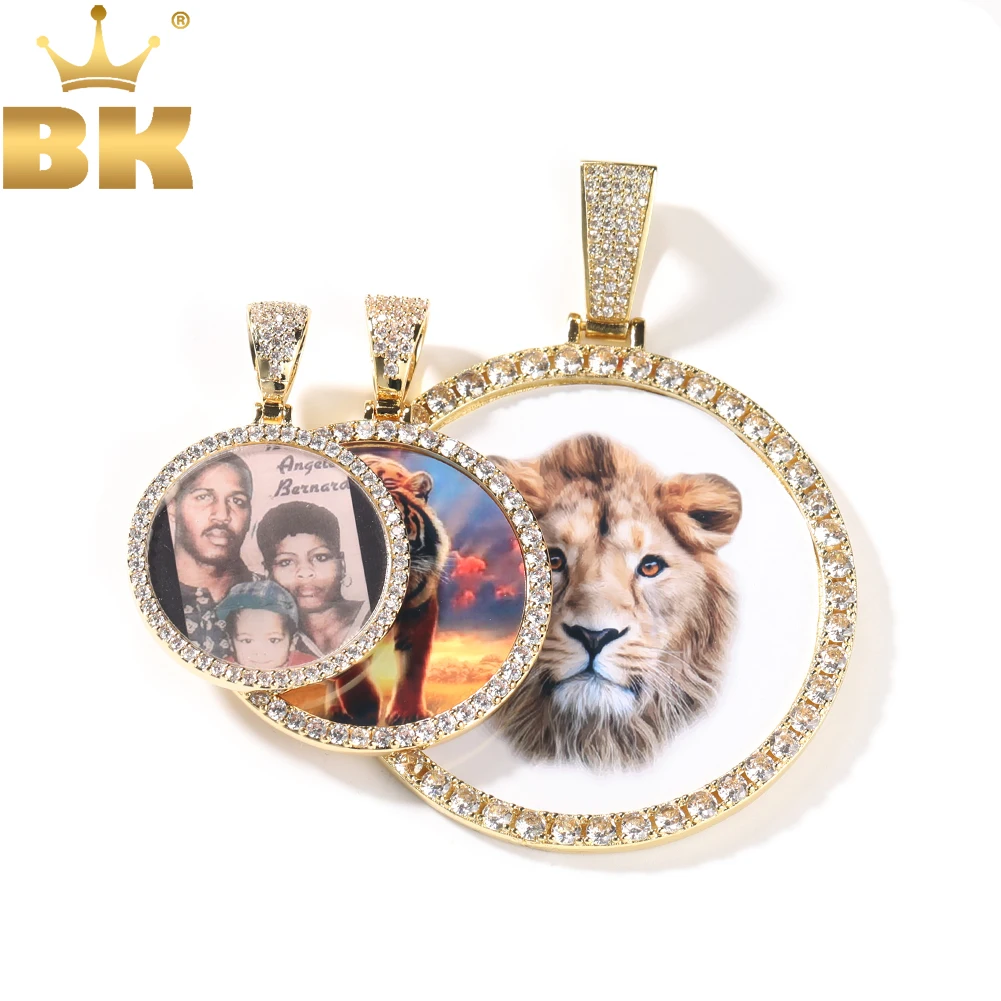 

TBTK Oversize Large Round Custom Photo Pendant Necklace Engrave Name Iced Out CZ Hiphop Jewelry Memory Gifts