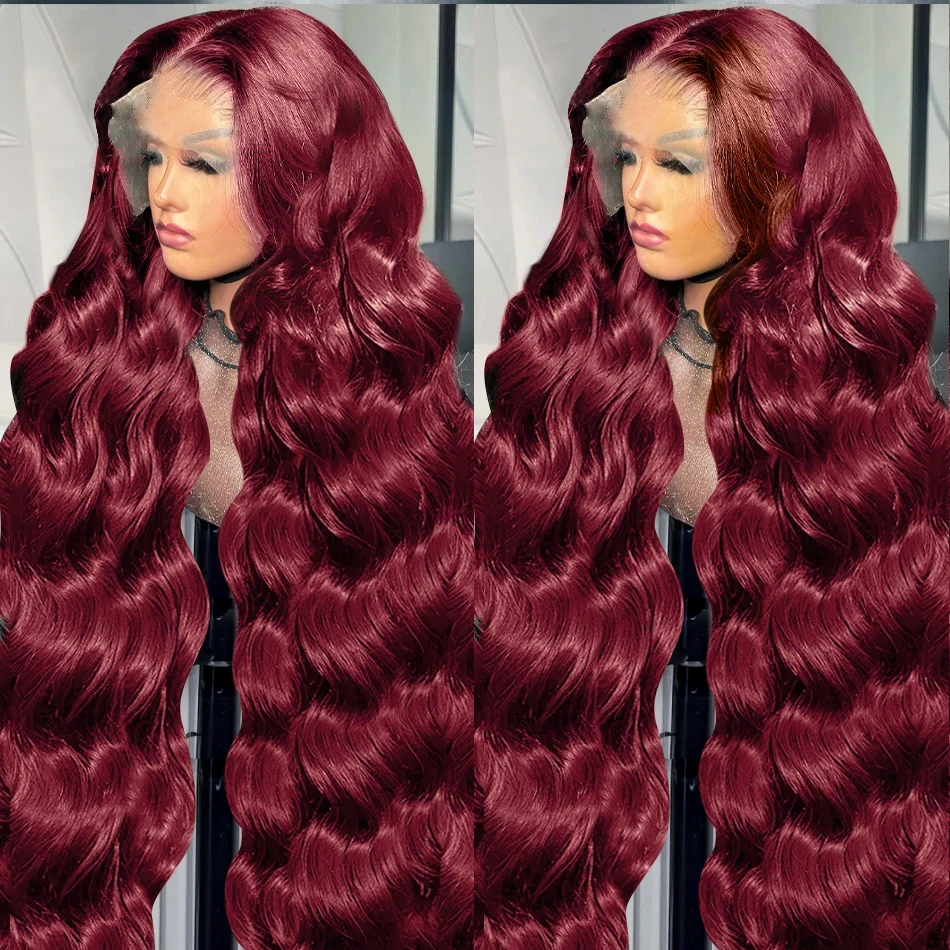 

99J Burgundy Body Wave Wig Lace Front Wig 13x4 13x6 Hd Lace Frontal Wig Human Hair Pre Plucked 4x4 99j Red Colored Wig For Woman