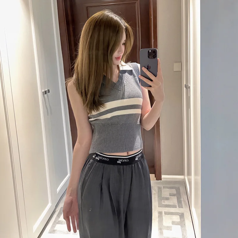 Striped College Style V-neck Sweater 23 Summer Small Vest Shirt Collar Vest Sleeveless Top Women Pullover Thin Section
Striped College Style V-neck Sweater 23 Summer Small Vest Shirt Collar Vest Sleeveless Top Women Pullover Thin Section
