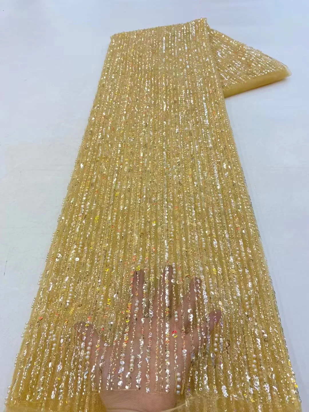 African Groom Sequins Lace Fabric High Quality Heavy Beads Embroidery French Tulle Lace For Nigeria Wedding Dress Sewing PL179-5
African Groom Sequins Lace Fabric High Quality Heavy Beads Embroidery French Tulle Lace For Nigeria Wedding Dress Sewing PL179-5