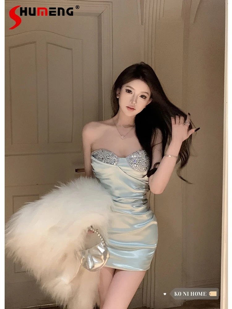 Dress Women's Fashionable Socialite Diamond Strapless Dresses 2024 Spring Summer New Satin Sexy Hip Skirts Women's Clothes
Dress Women's Fashionable Socialite Diamond Strapless Dresses 2024 Spring Summer New Satin Sexy Hip Skirts Women's Clothes