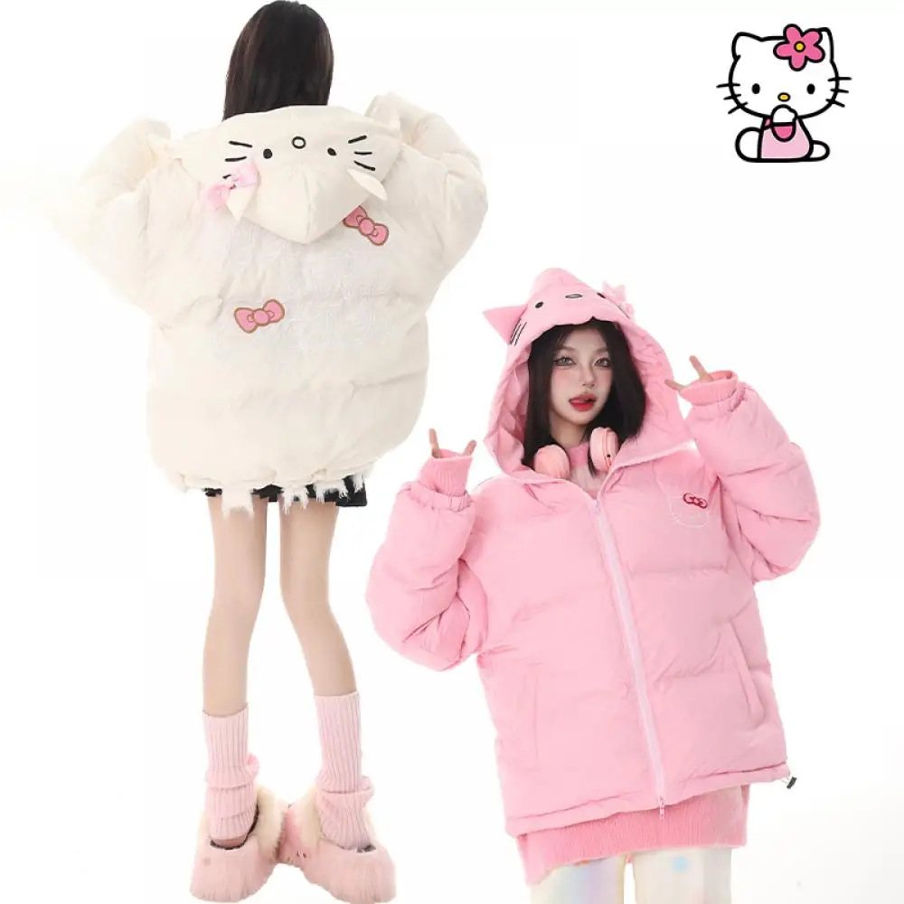 

Hello Kitty Women Down Jacket Sanrioed Anime Kawaii Kt Winter Thickened Cotton Clothes Cute Coat Student Tops Loose Sports Sweet