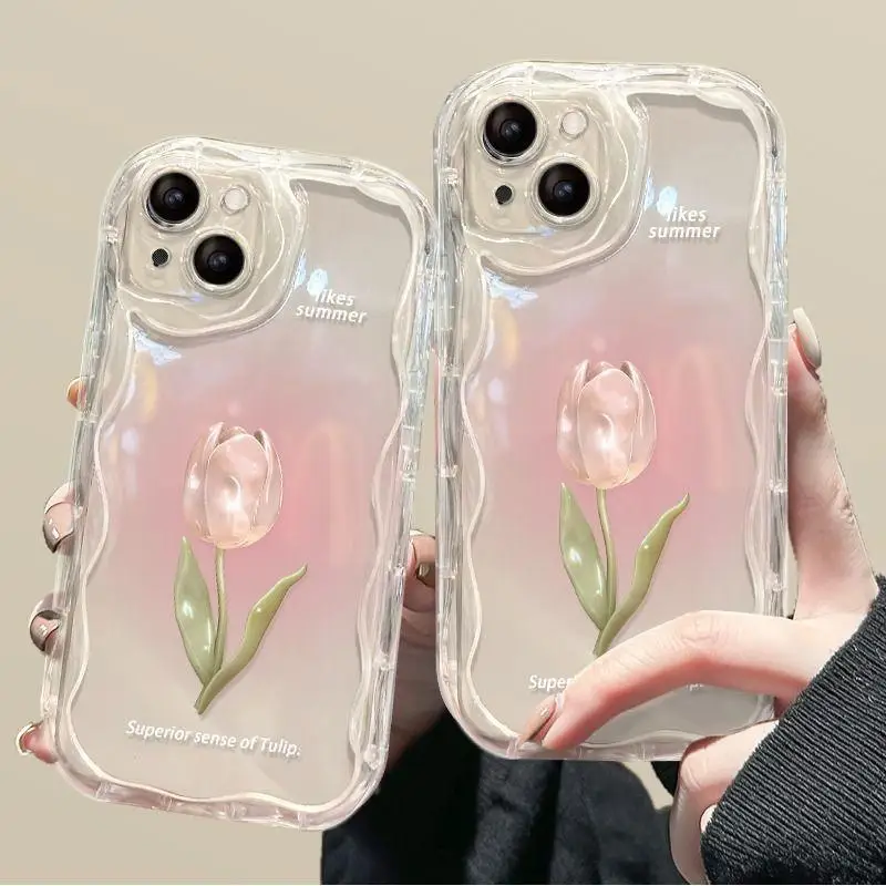 

Pink Tulip Flower Phone Case For Redmi 9 10 10C 12C 13C 9A 9C A1 A2 Note 8 9 10 11 11S 12 Plus Pro 12S K30 K40 K50 Cover