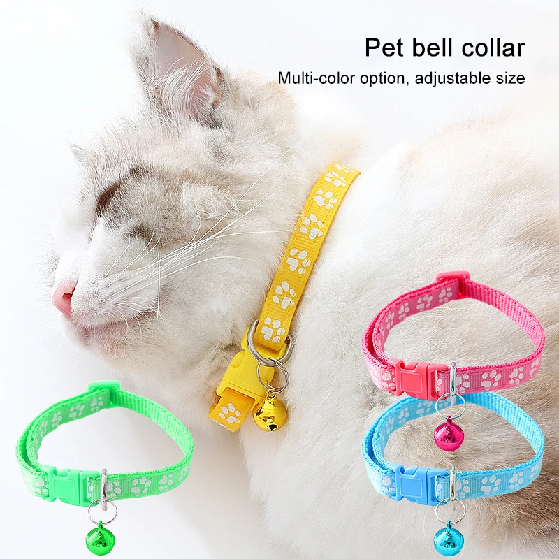 

Cartoon Footprint with Bell Pet Collar for Dog Cat Colorful Necklace Adjustable Safety Buckle Dogs Harnesses Cats Accessories