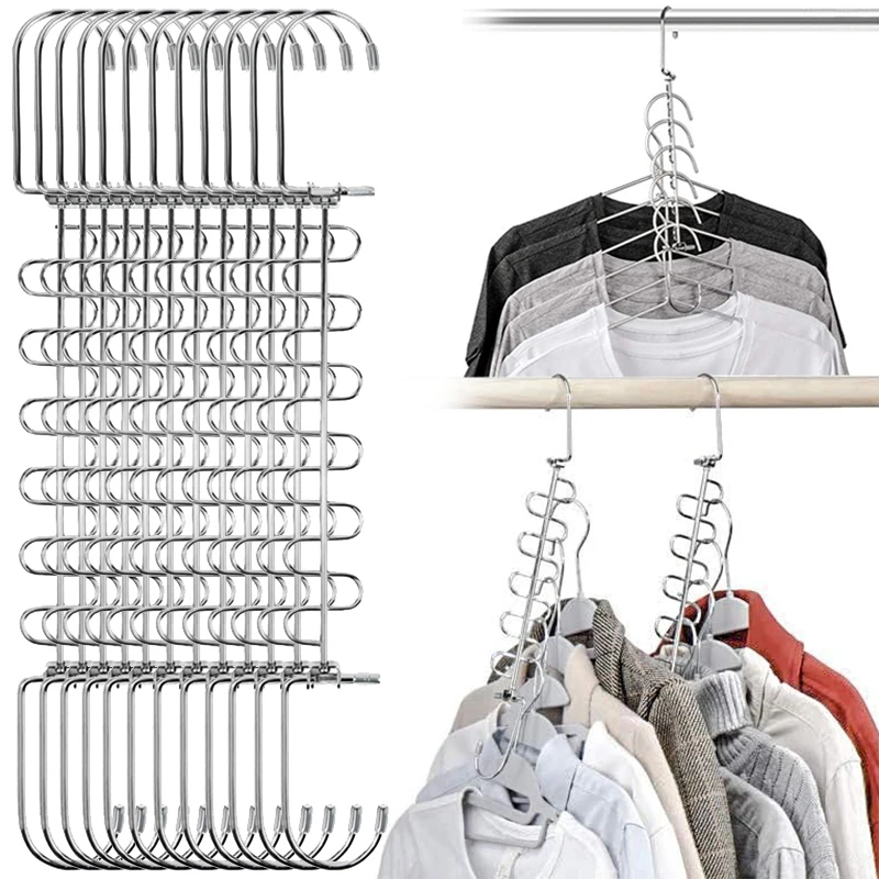 

Metal Cascading Hangers Space Saving Stainless Steel Closet Wardrobe Organizer Multifunctional Magical Hook Clothes Storage Rack