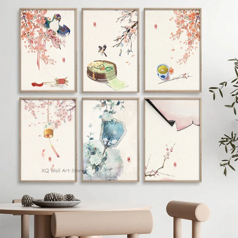 

Цветы, деревья и китайские пейзажи в китайском стиле, постеры, Картина на холсте, принты, настенные картины для гостиной, домашний декор