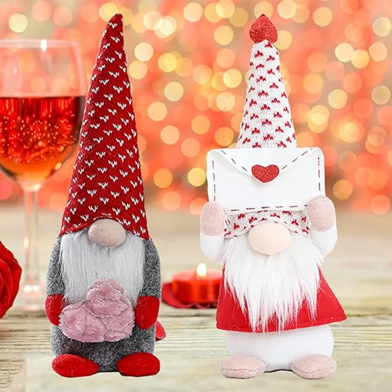 

2Pcs Valentine's Day Decorative Gnomes, Handmade Valentines Gnomes Plush Decorations, Mini Valentine's Day Faceless Doll Durable