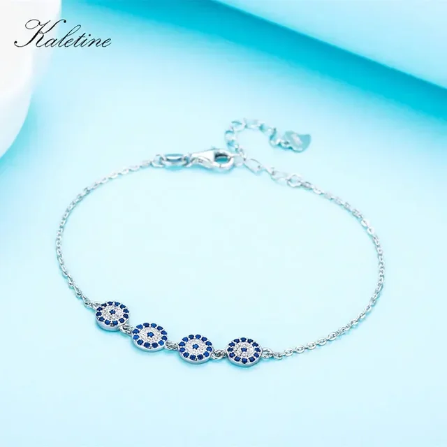 Nouveau Mode Turquie Chanceux Hamsa Quatre Mini Evil Eye Véritable 925 En Argent Sterling Bracelet 2