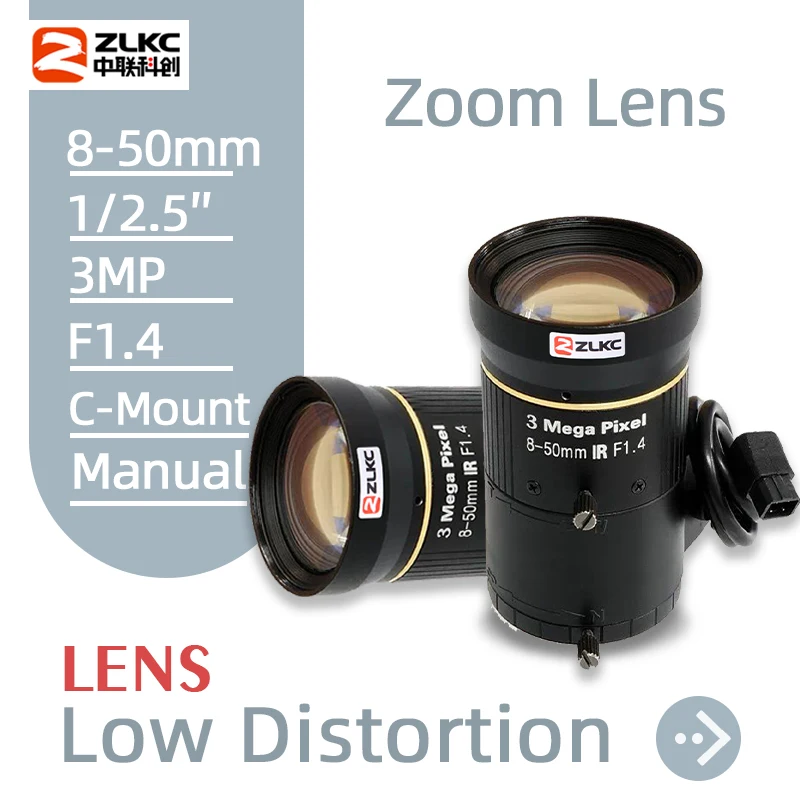 

ZLKC CCTV Lens 8-50mm Zoom Lens 1/2.5 Inch Varifocal AUTO Iris 3MP C Mount Lens Security Camera Machine Vision Surveillance F1.4