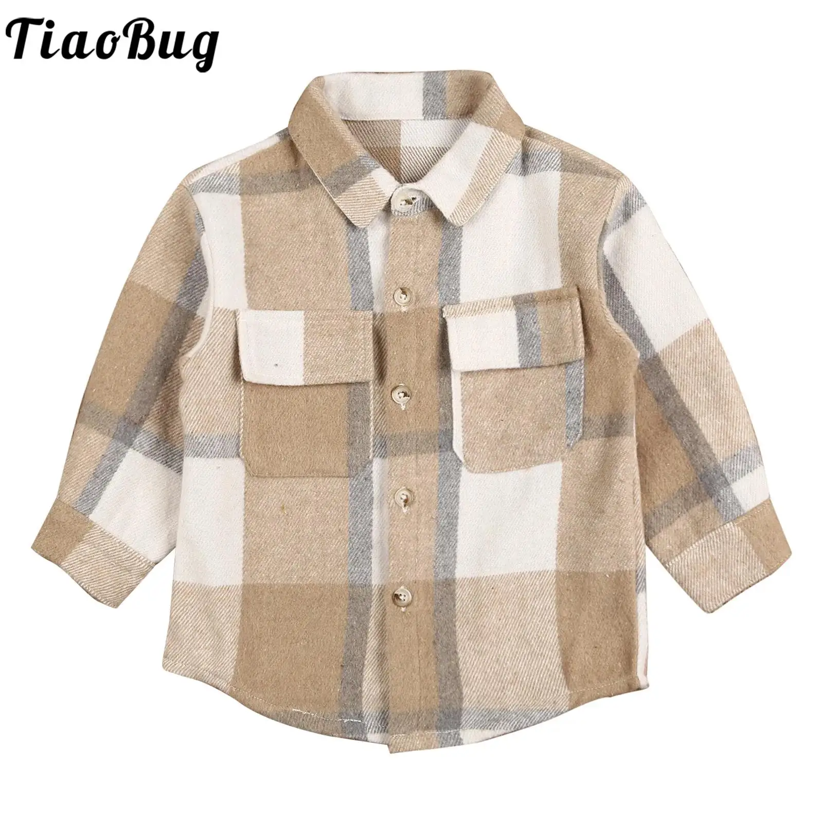 

Toddler Kids Flannel Plaid Shirt Jacket Long Sleeve Lapel Button Flap Pockets Shirts Coats Outerwear Casual Fall Cardigan Top