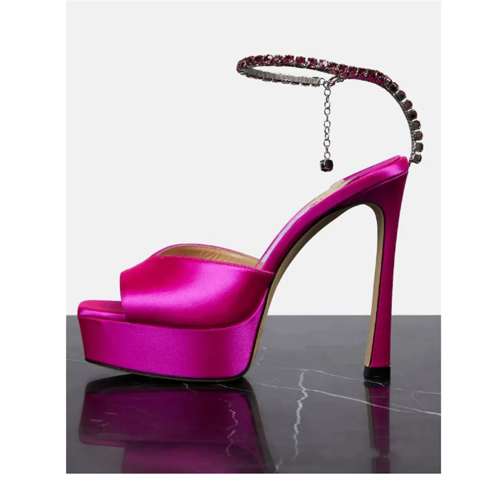 

Moraima Snc Summer Peep Toe Platform High Heel Sandals Women Sexy Ctystal Embellished Party Dress Heels Rose Pink Blue