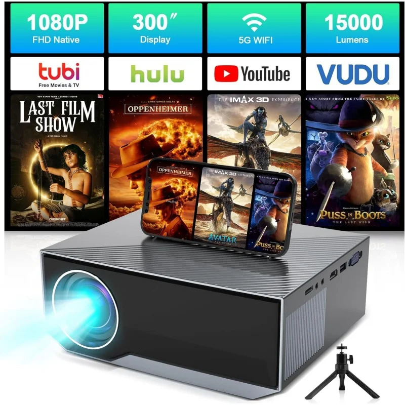 

Projector with Wifi and Bluetooth, ZDK Native 1080P FHD 15000Lumens Mini 4K , 300" Display Movie Outdoor