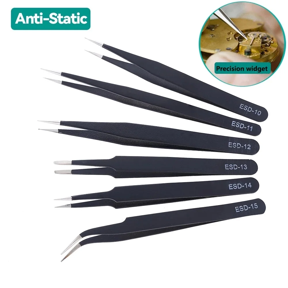 2Pcs Black Stainless Steel Tweezers ESD Anti-Static Stainless Steel Tweezers Precision Industrial Repair Tools Hand Tools 
2Pcs Black Stainless Steel Tweezers ESD Anti-Static Stainless Steel Tweezers Precision Industrial Repair Tools Hand Tools