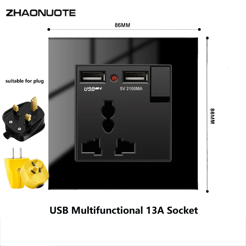 Black Tempered Glass Panel International Multi-function Socket Wall Light Push Button Switch 13A UK Outlet
Black Tempered Glass Panel International Multi-function Socket Wall Light Push Button Switch 13A UK Outlet
