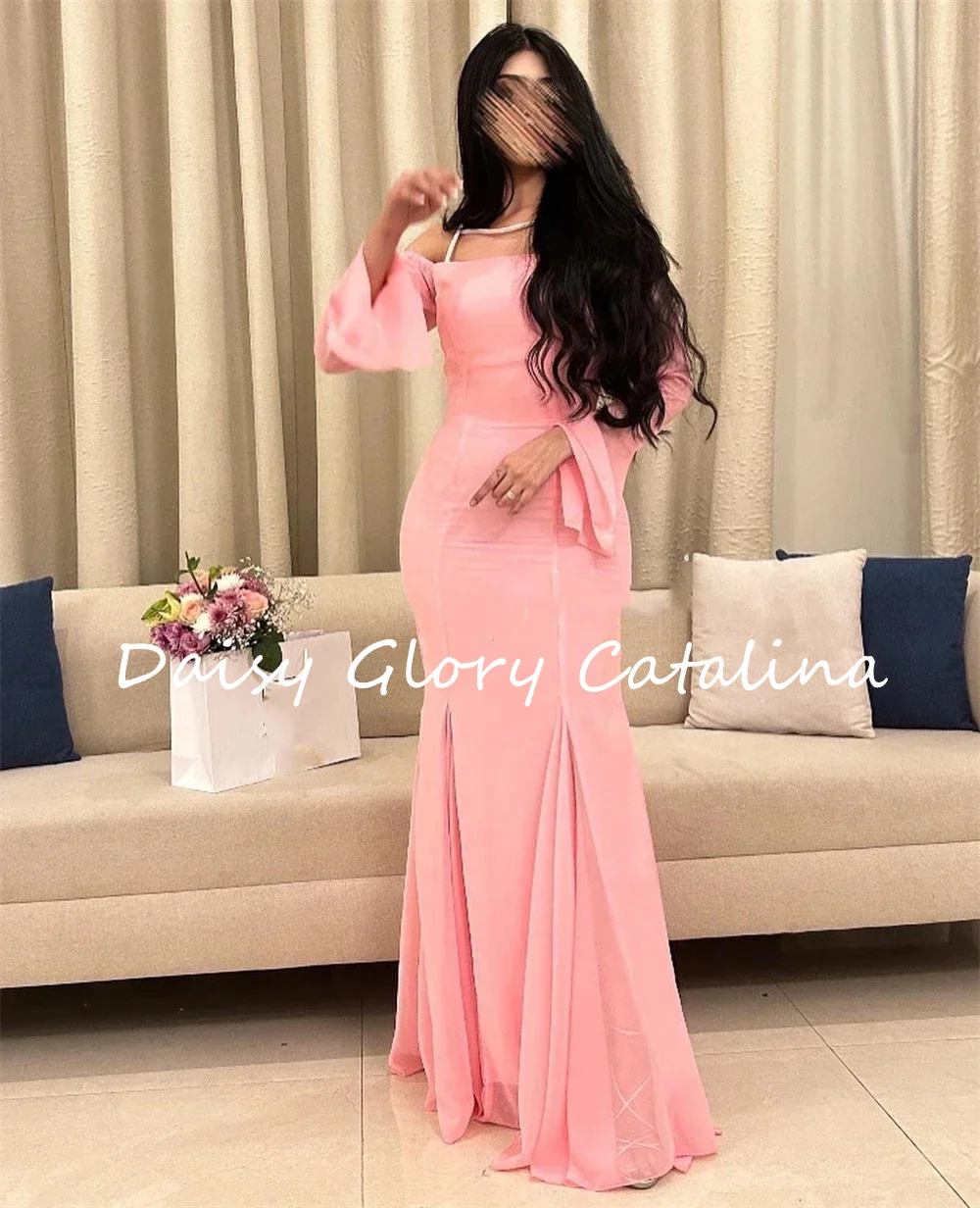 

Женское шифоновое вечернее платье, розовое простое платье до щиколотки с лямкой на шее и открытыми плечами, женское платье на тонких бретелях в стиле Саудовской Аравии для выпускного вечера