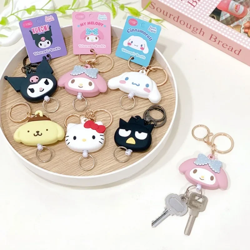 

Sanrio Keychain Hellokitty My Melody Kuromi Cinnamoroll 3D Cute Easy-to-pull Button Retractable Key Ring Anime Accessories