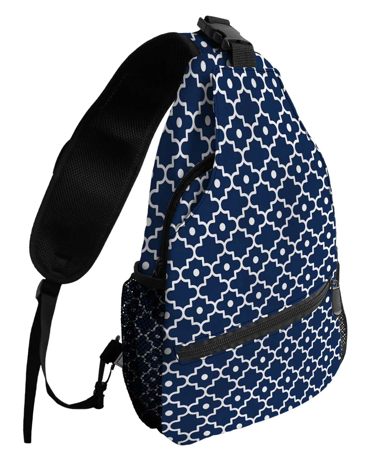 

Moroccan Pattern Dark Blue Chest Bags For Women Men Waterproof Messenger Bags Female Travel Sport One Shoulder Crossbody Bag