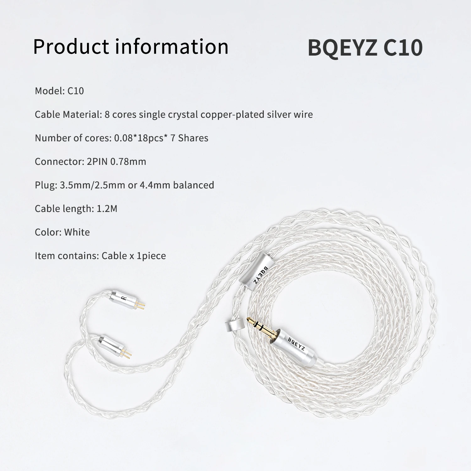 BQEYZ C10 Earphone Cable 8Core Plated Silver 0.78mm 2Pin In-Ear Monitor Balanced Hifi Gaming Earbuds Detachable Replacement Wire
BQEYZ C10 Earphone Cable 8Core Plated Silver 0.78mm 2Pin In-Ear Monitor Balanced Hifi Gaming Earbuds Detachable Replacement Wire