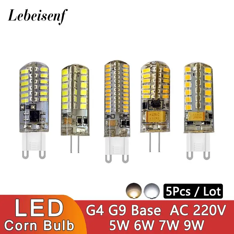 

5Pcs/Lot LED Silicone Corn Light Bulb 5W 6W 7W 9W 12W High Voltage AC 220V G9 G4 Base 3000K 6000K Warm Cool White Single Color