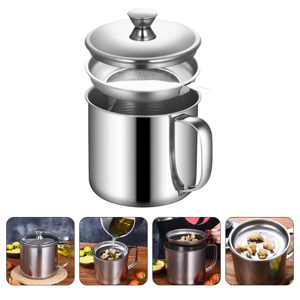 

Pot Kitchen Grease Container Filtered Jug Strainer for Deep Fryer Can Bacon with Saver Fat Storage Metal Fine Mesh