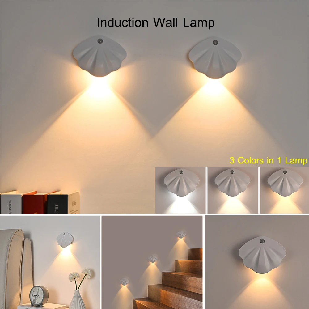 

LED Induction Wall Lamp Magnetic Suction Installation 3 Light Colors Adjustable Rechargeable Night Light For Bedroom Staircase