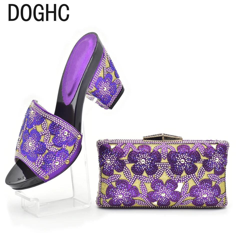 

New Arrival Women Italian African Party Pumps Shoes and Bag Set Decorated with Rhinestone Women Shoes and Bag Set In Italy