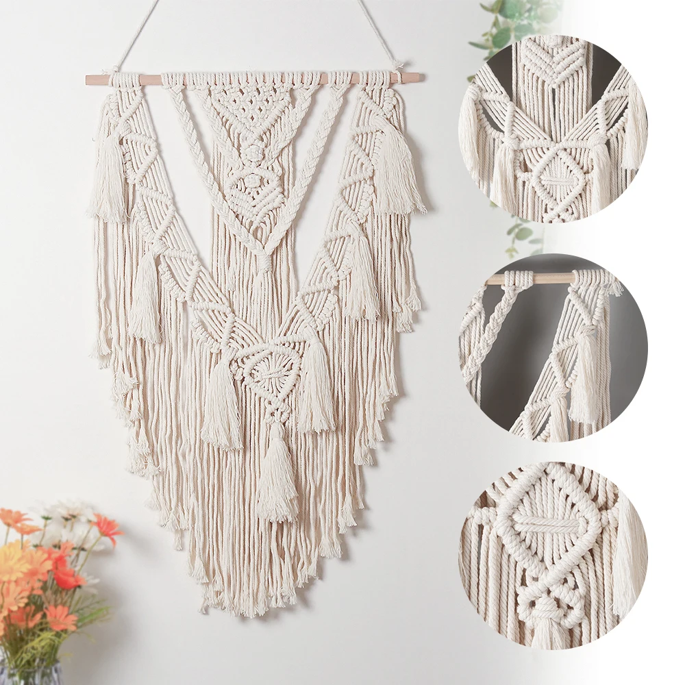 Creamy-White Macrame Wall Tapestry - Handwoven Bohemian Cotton Art Decor 6 S6c9cf2ec4aa84dc29605d11afdc36f19C
