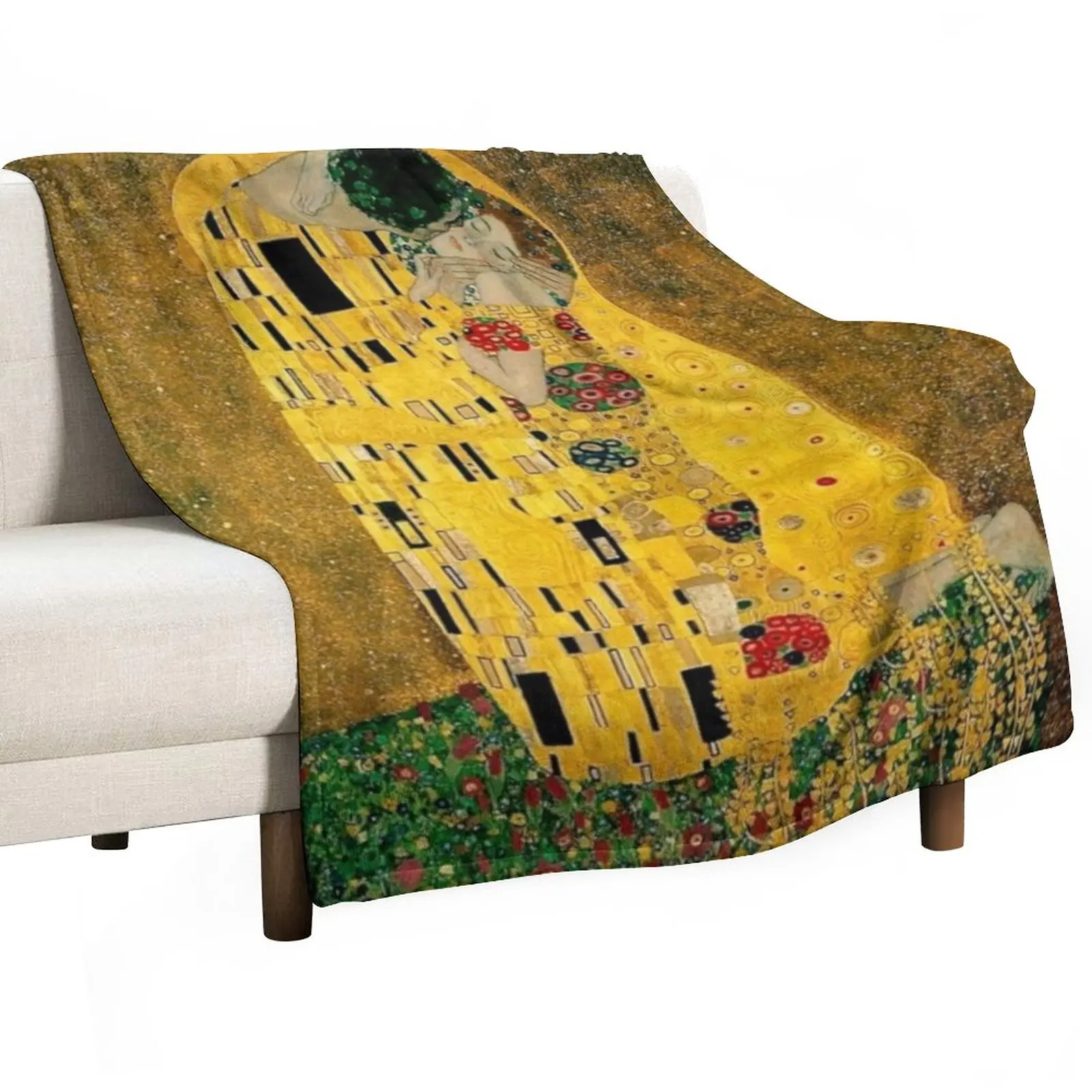 

The Kiss by Gustav Klimt|Liebespaar - The Lovers Throw Blanket Hairy Blanket Retro Blankets For Sofa Luxury Blanket