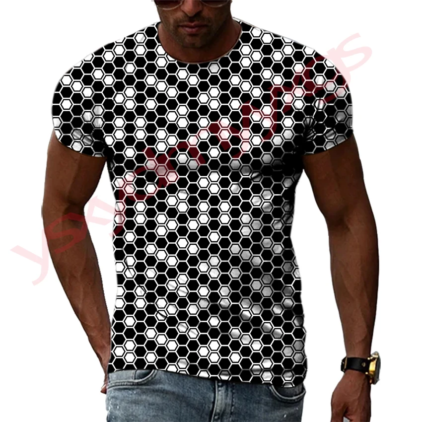 

New Tide Summer Fashion Lattice Picture T-shirts Casual Print Tees Hip Hop Personality Round Neck Short Sleev Tops
