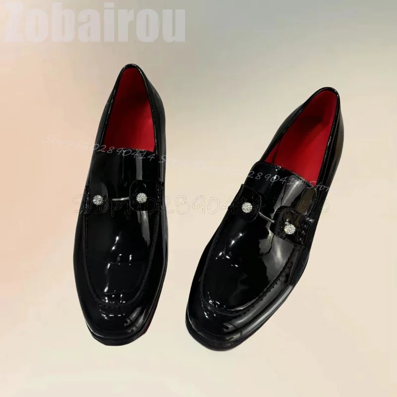 

Crystal Ball Metal Decor Black Patent Leather Loafers Fashion Slip On Men Shoes Luxurious Handmade Party Wedding Men Dress Shoes