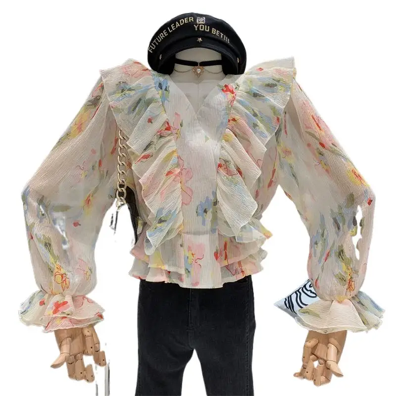 New Summer Women Blouse Elegant Sweet Floral Print Shirts Loose V-Neck Chiffon Blouses Female Long Sleeve Casual Tops Blusas
New Summer Women Blouse Elegant Sweet Floral Print Shirts Loose V-Neck Chiffon Blouses Female Long Sleeve Casual Tops Blusas