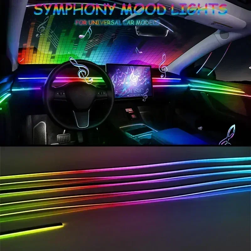 

18 In 1 Full Color Streamer Car Ambient Lights RGB 64 Color Universal LED Interior Hidden Acrylic Strip Symphony Atmosphere Lamp