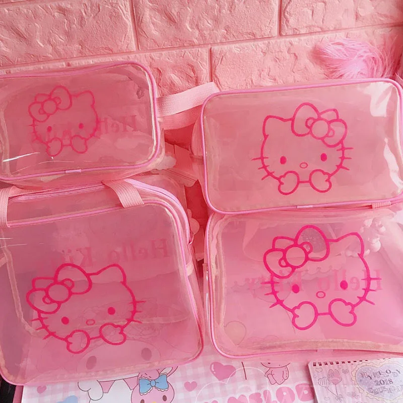 

Sanrio Hello Kittys Wash Bag Cute Cartoon Multi Size Travel Portable Pink Transparent PVC Waterproof Makeup Bag Toys Girl Gift