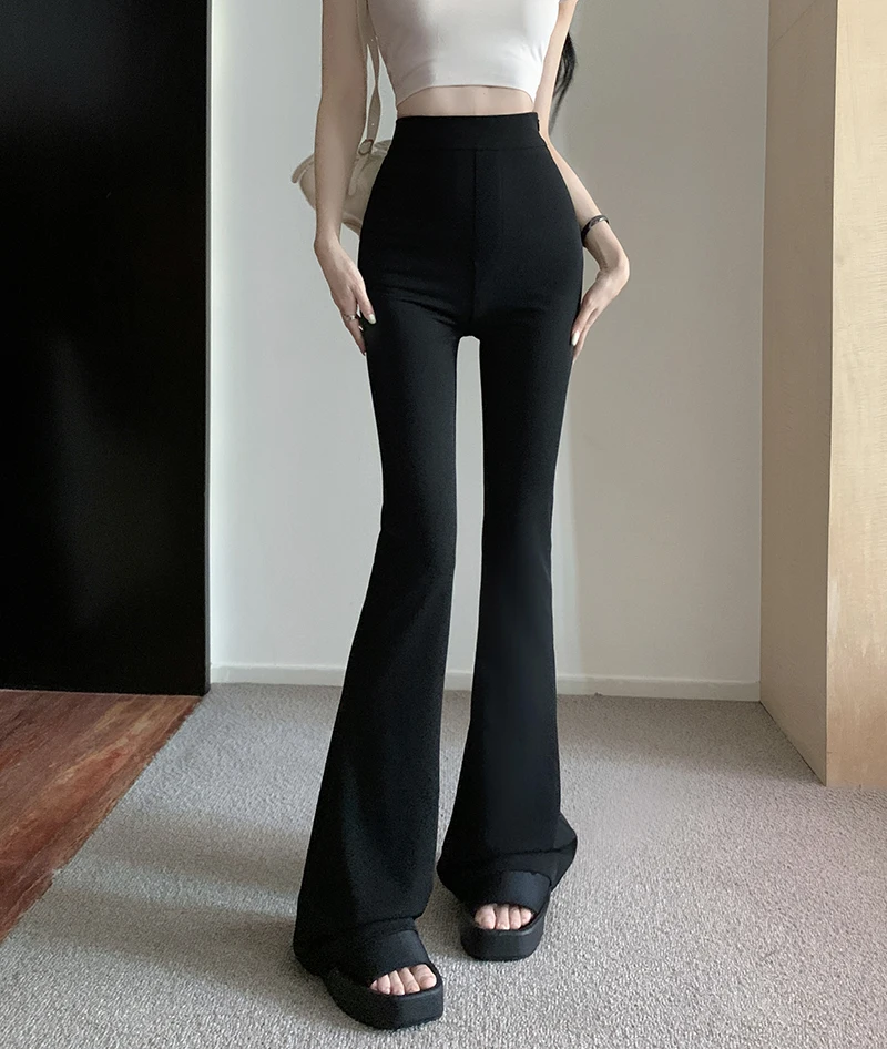 

2023 New Bottoms High Waist Tunic Y2k Flare Pants Fashion Summer Black Trousers Women Clothes Casual Korean Pantalon Femme