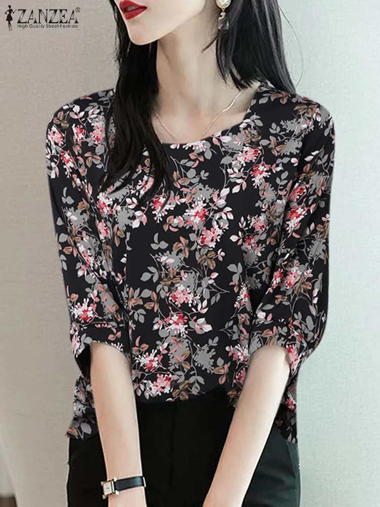 

ZANZEA Fashion Floral Print Blouse Women Boat Neck 3/4 Sleeve Tops 2024 Summer Holiday Baggy Blusas Korean Casual Female Tunic