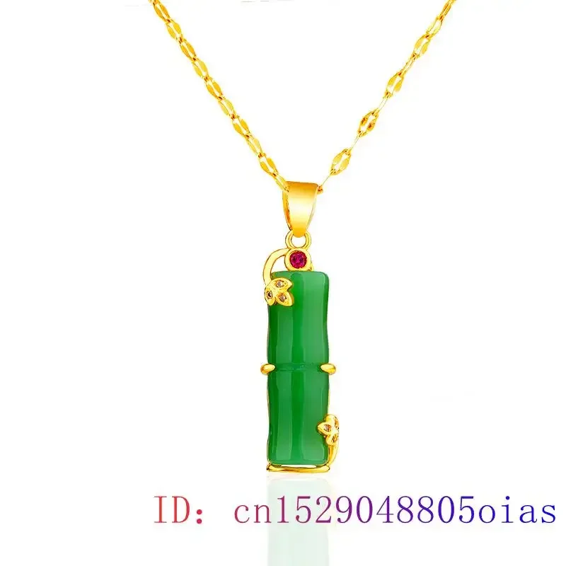 

Jade Bamboo Pendant 925 Silver Necklace Gifts Natural Chinese Charm Fashion Chalcedony Jewelry Women Hetian Amulet