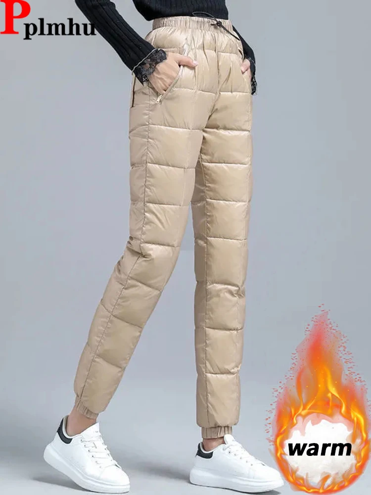 

Women Warm Down Cotton Quilted Jogger Pants Winter Thick Fluffy Casual Pantalones Korea High Waist Ultralight Baggy Sweatpants