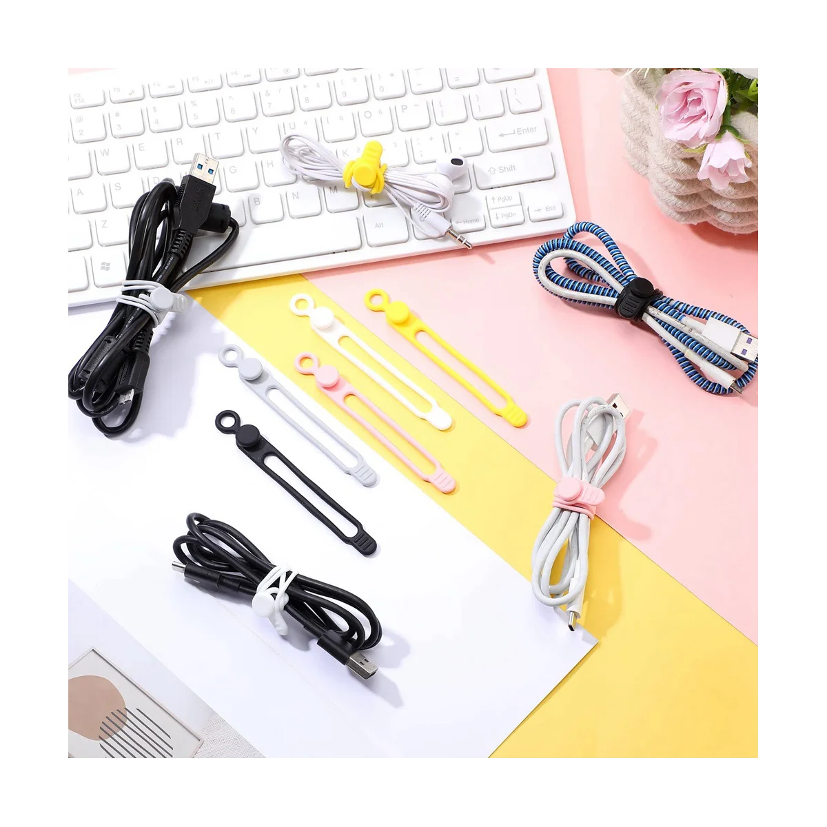 40Pcs Cable Tie Silicone Reusable Holder Strap Cord Ties Adjustable Cable Straps Multipurpose Cable Organize (5 Colors)
40Pcs Cable Tie Silicone Reusable Holder Strap Cord Ties Adjustable Cable Straps Multipurpose Cable Organize (5 Colors)